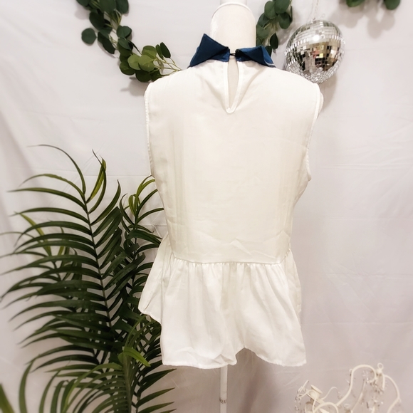 NWOT Rhinestone Denim Collared Peplum Top - Picture 3 of 5